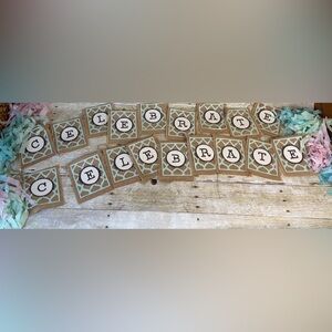 Celebrate Burlap and Blue Party Banner